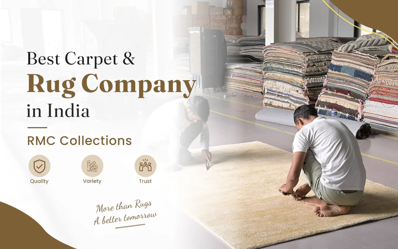 Workers inspecting a handmade rug in a best carpet and rug company in India